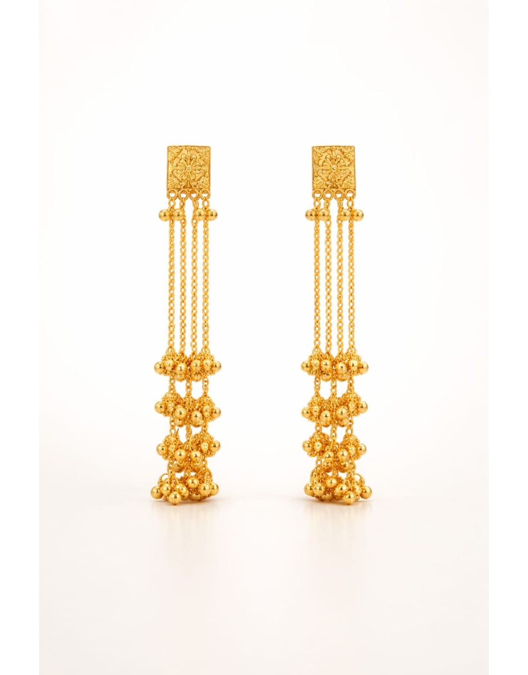 Traditional Gold Plated Long Chain Tassel Earrings for Women (Pack of 1)