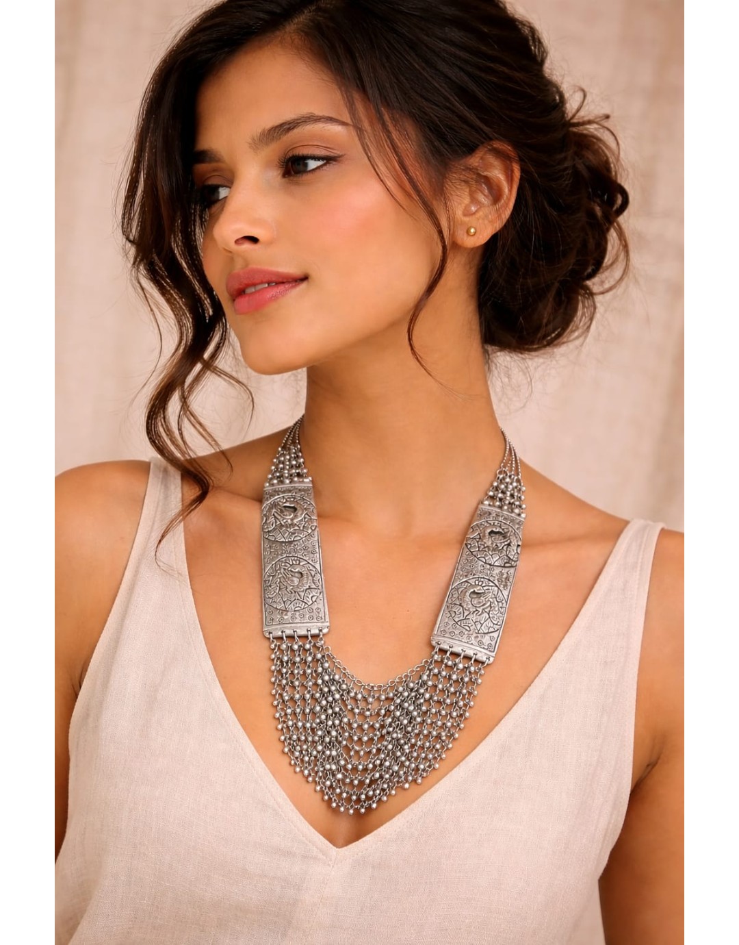 Oxidised Layered Statement Necklace for Women (pack of 1)