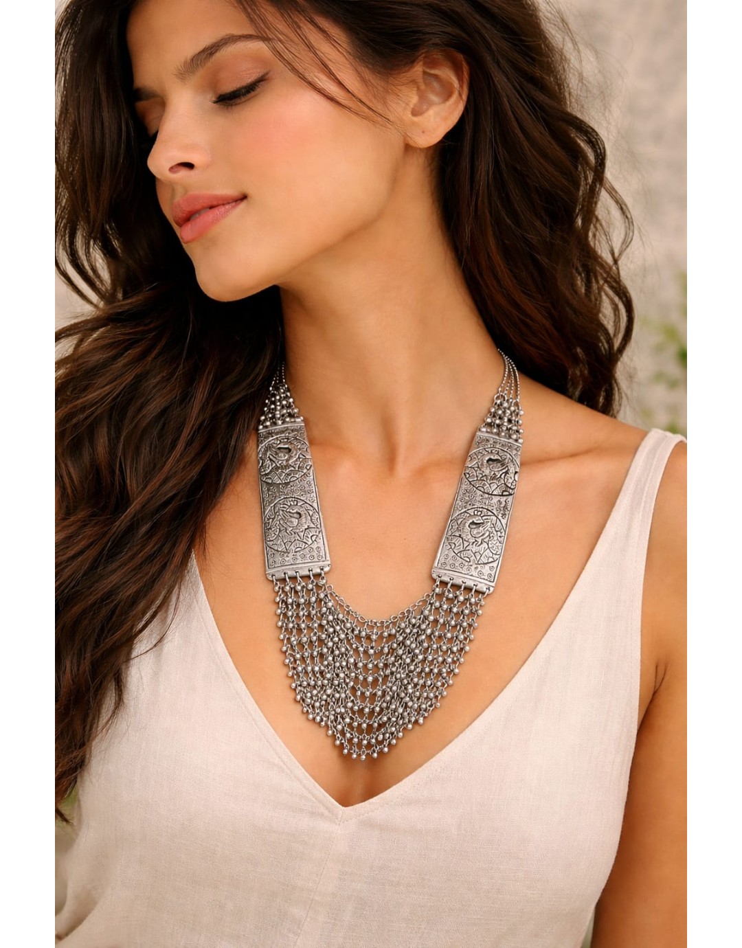 Oxidised Layered Statement Necklace for Women (pack of 1)