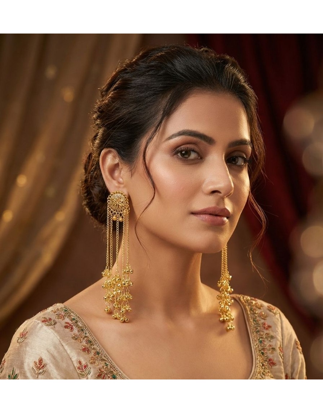 Traditional Gold Plated Long Drop Earrings for Women (pack of 1)