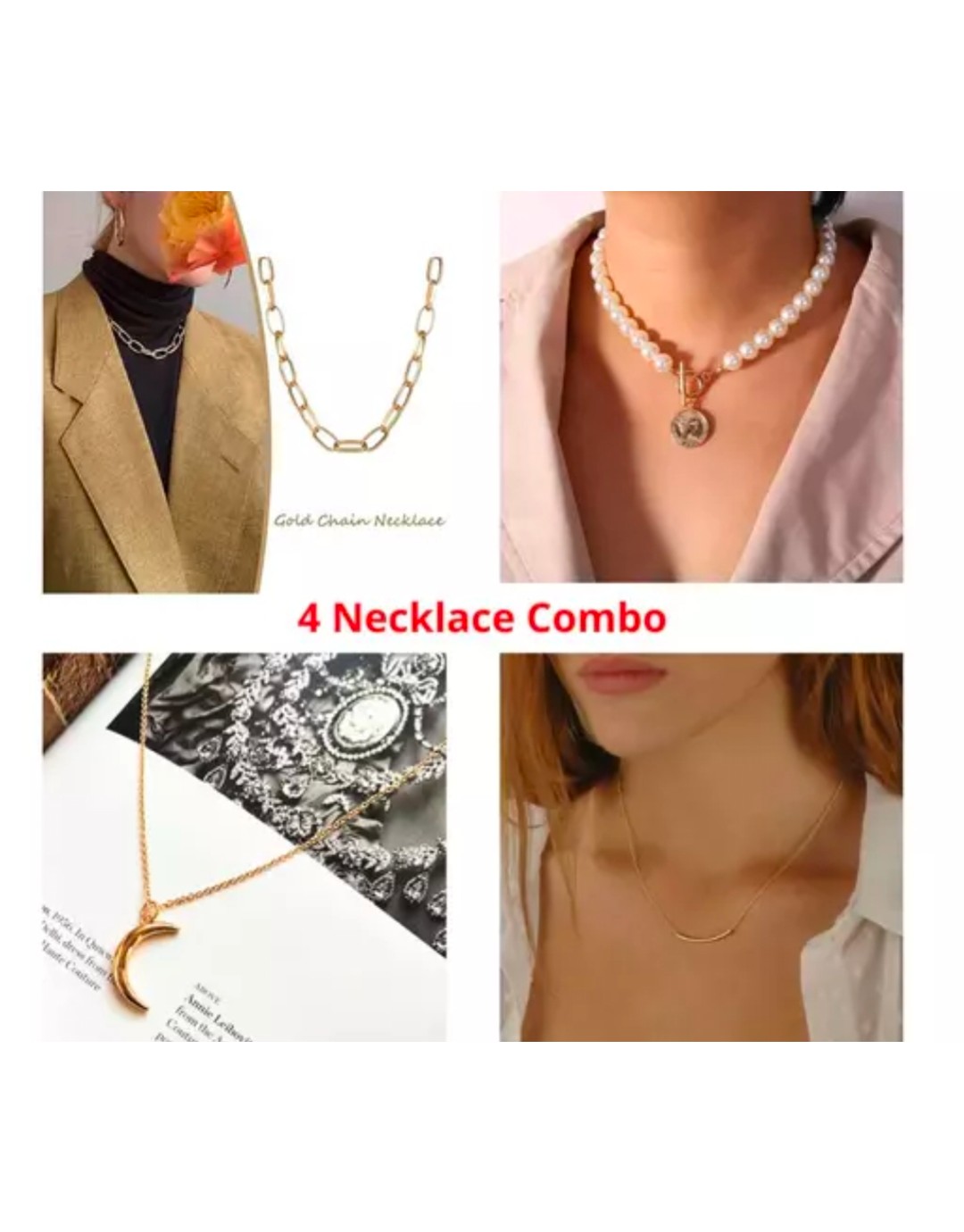 Trendy Gold & Pearl Necklace Combo Set for Women (Pack of 4)