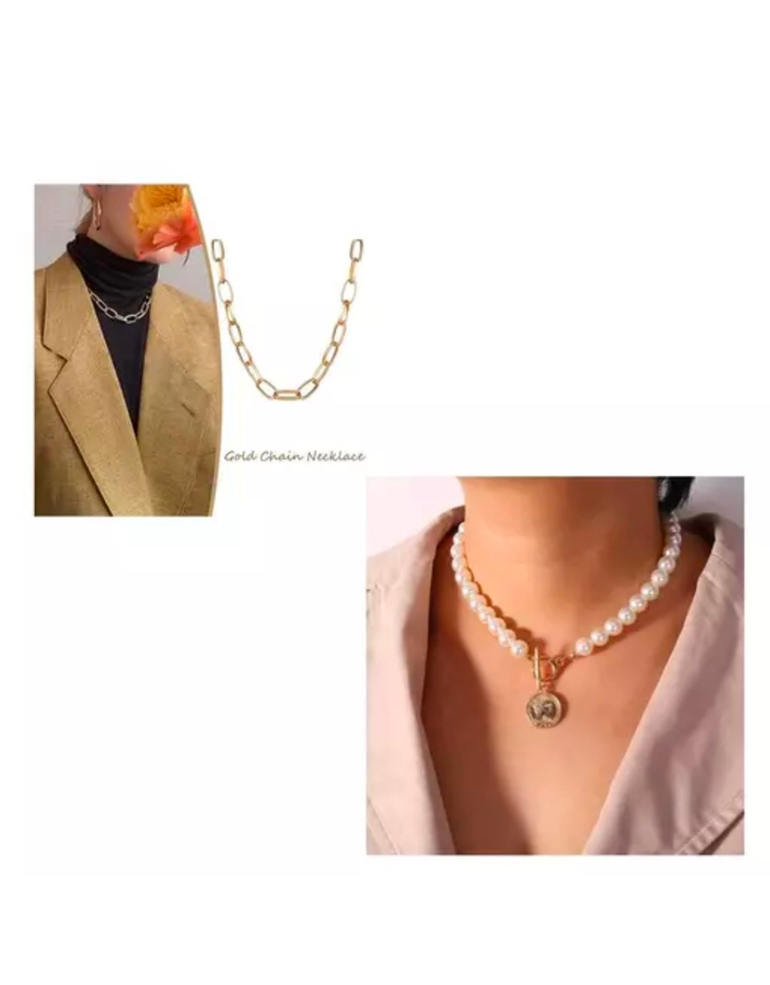 Stylish Gold Chain & Pearl Pendant Necklace Combo Set for Women (Pack of 2)