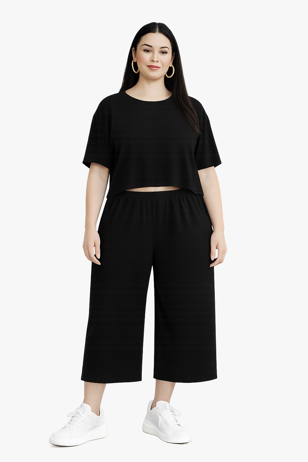 Women’s Ribbed Knit Co-ord Set (Crop Top & Culottes)(Pack of 1)