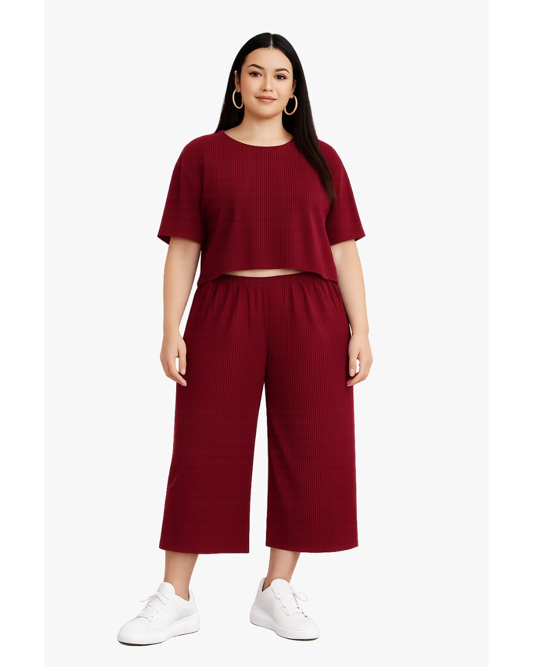 Women’s Ribbed Knit Co-ord Set (Crop Top & Culottes)(Pack of 1)