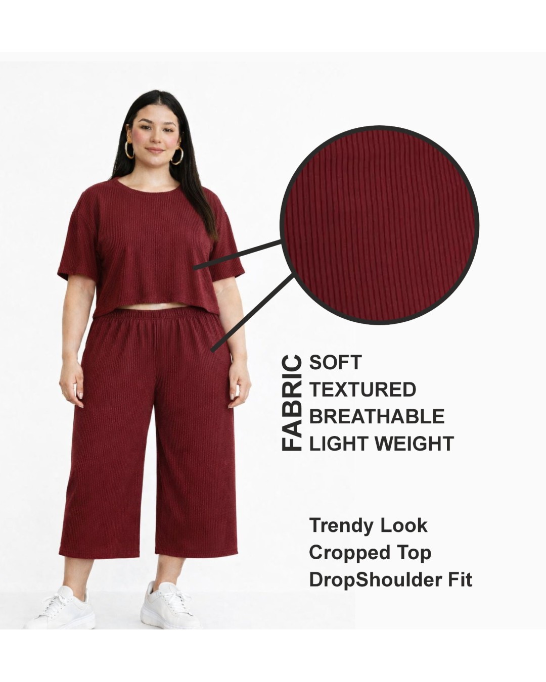 Women’s Ribbed Knit Co-ord Set (Crop Top & Culottes)(Pack of 1)