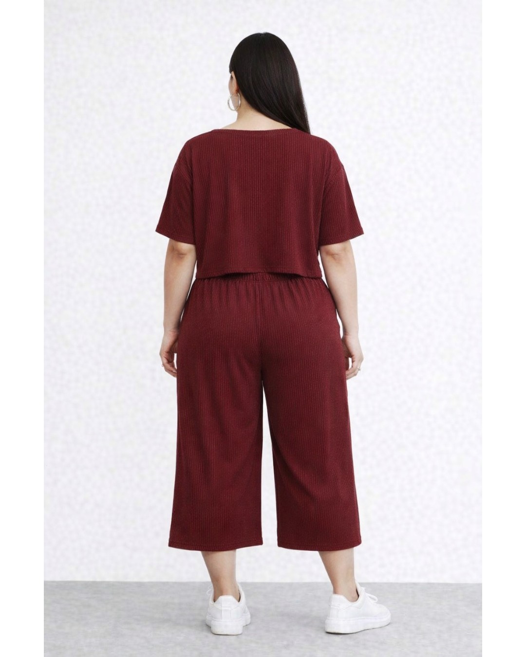 Women’s Ribbed Knit Co-ord Set (Crop Top & Culottes)(Pack of 1)