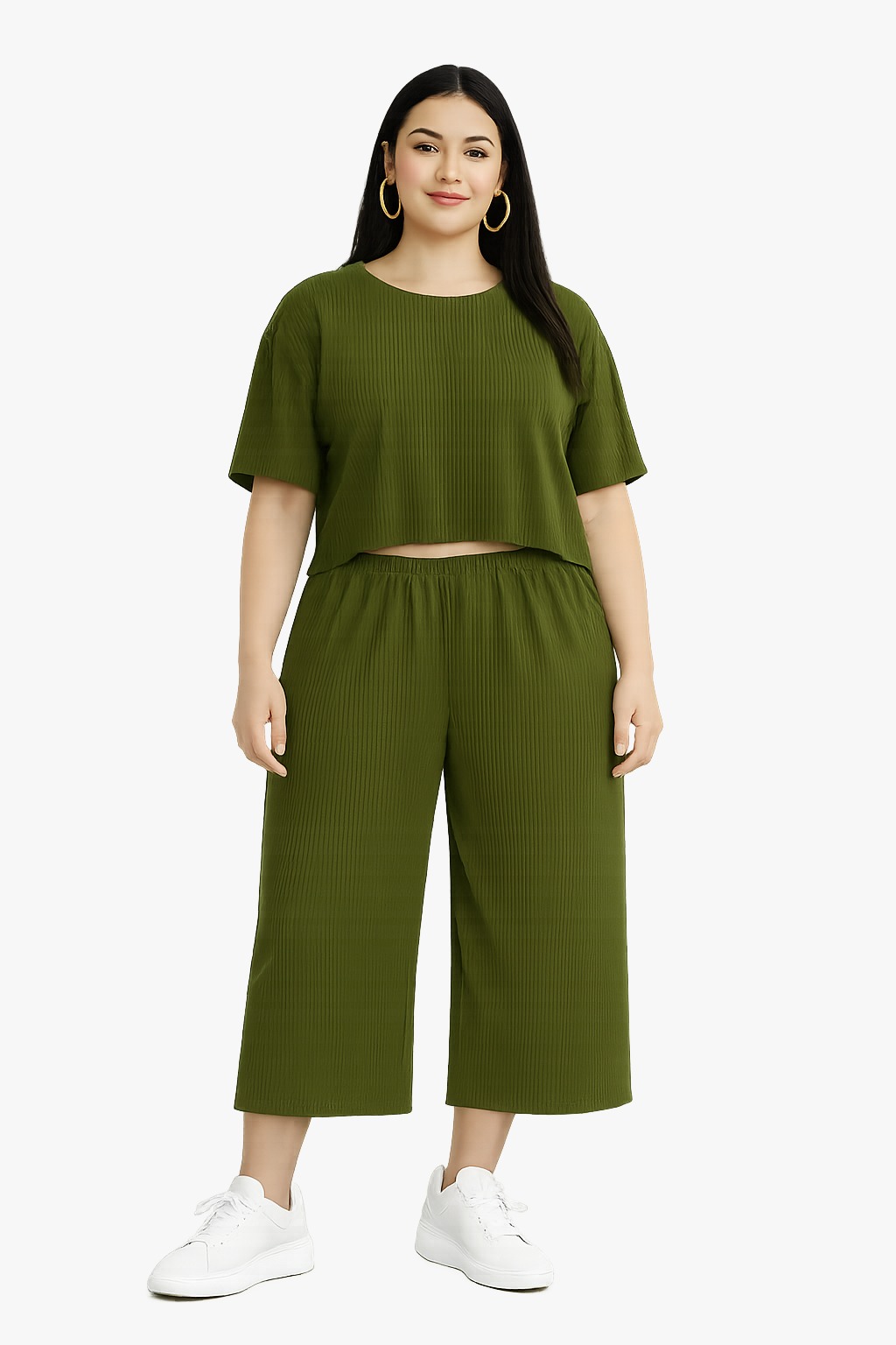 Women’s Ribbed Knit Co-ord Set (Crop Top & Culottes)(Pack of 1)