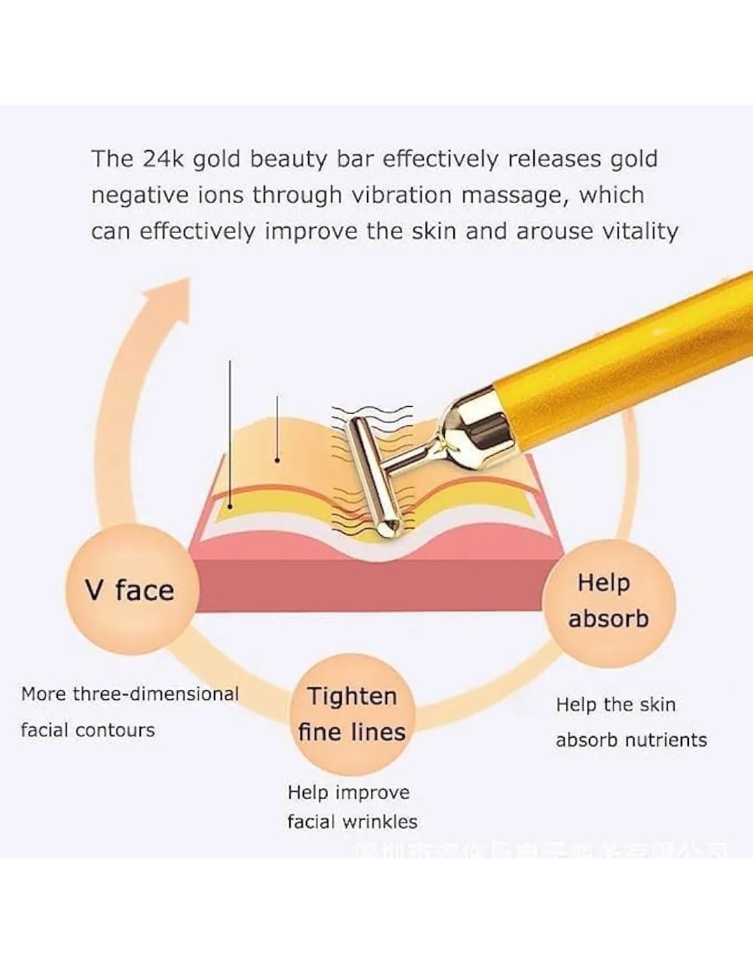 1Pc 24K Gold Energy Beauty Bar Electric Vibration Facial Massage Roller Waterproof Face Skin Care T-Shaped Anti Wrinkle Massager Forehead Cheek Neck Clavicle Arm Leg (pack of 1)