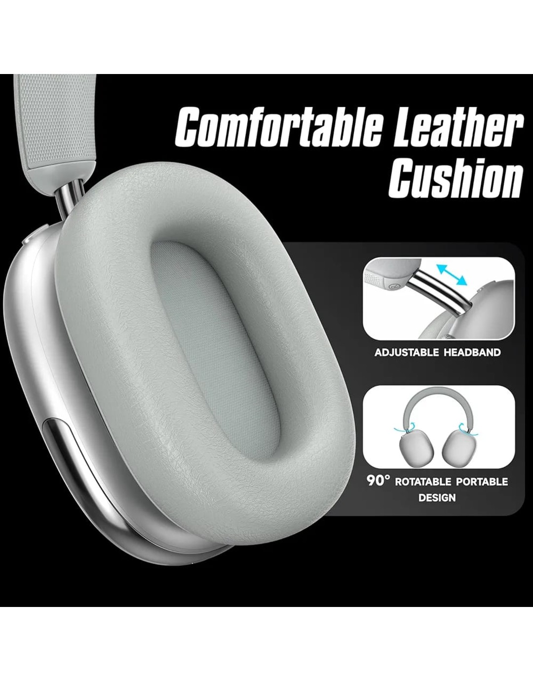 Freepods Over-Ear Bluetooth Headphones with Mic,120 Hour Playtime Active Noise Cancelling,Hi-Res Audio,Wireless ANC Headset, Android Compatible - Silver( pack of 1)