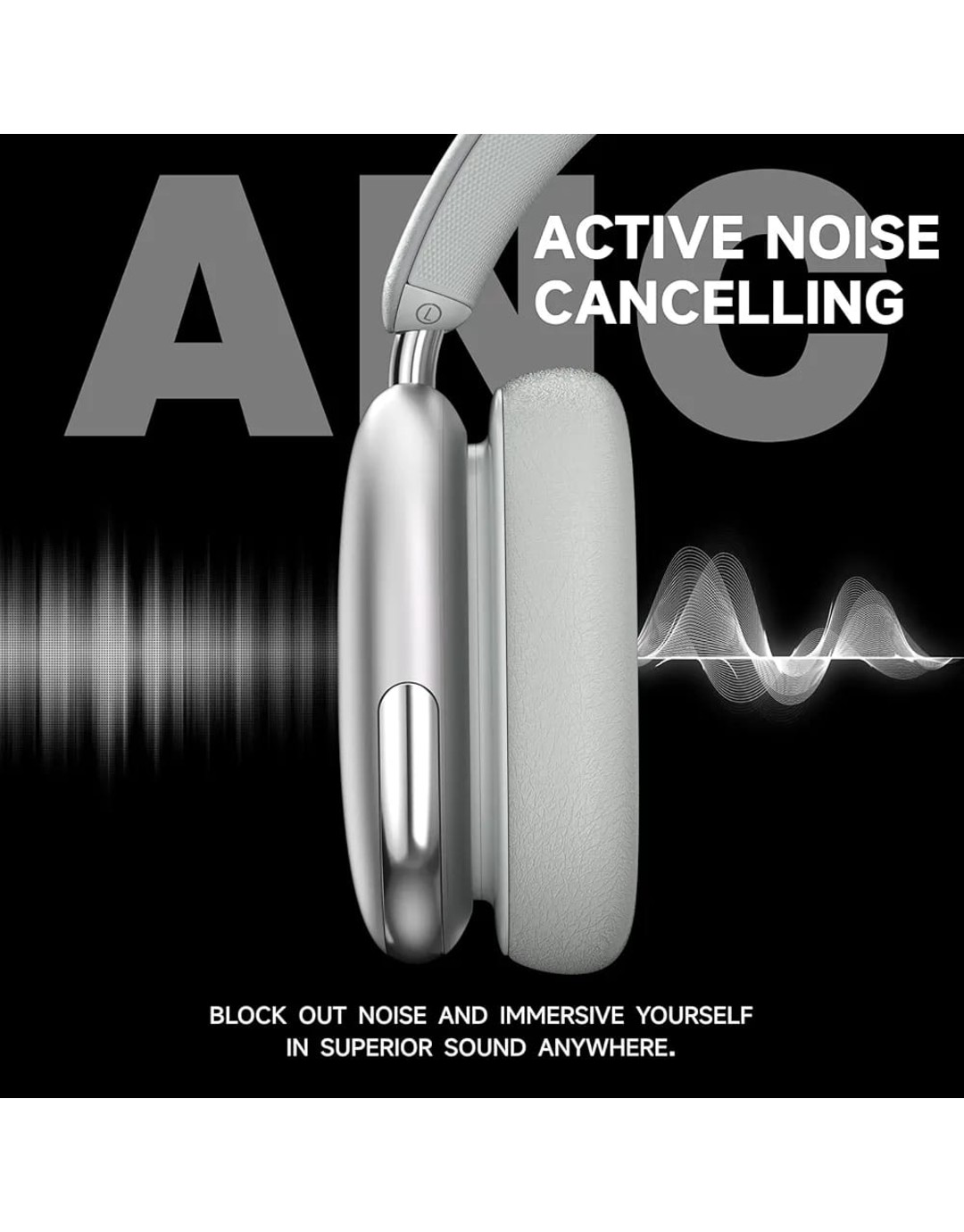 Freepods Over-Ear Bluetooth Headphones with Mic,120 Hour Playtime Active Noise Cancelling,Hi-Res Audio,Wireless ANC Headset, Android Compatible - Silver( pack of 1)