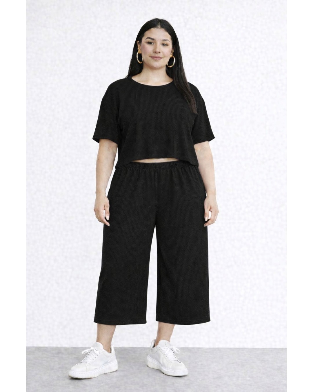 Women’s  Co-Ord Set – Crop Top & Wide Leg Culotte Pants(Pack of 1)