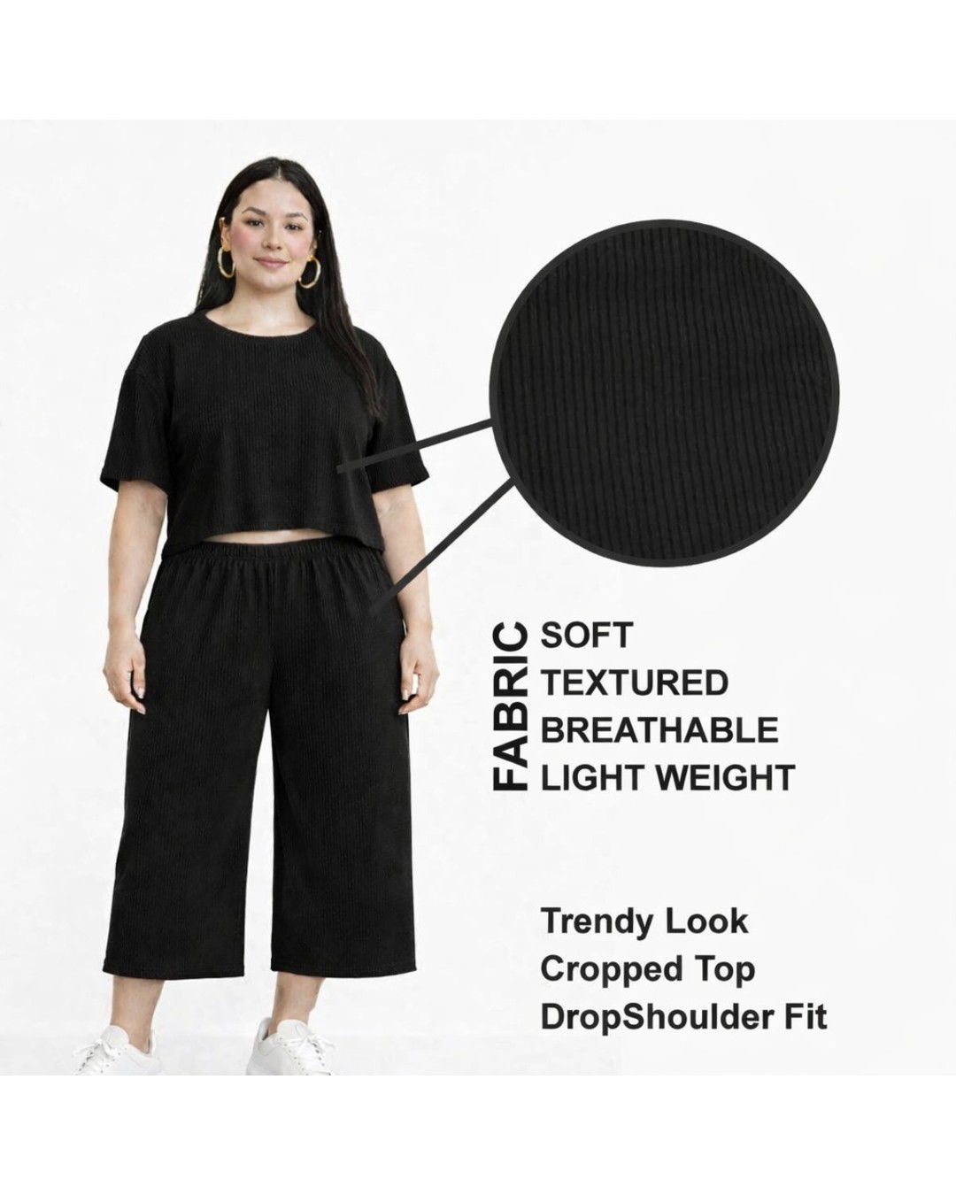Women’s  Co-Ord Set – Crop Top & Wide Leg Culotte Pants(Pack of 1)