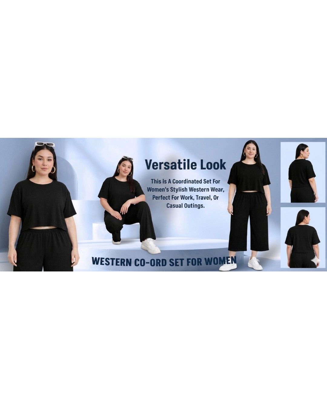 Women’s  Co-Ord Set – Crop Top & Wide Leg Culotte Pants(Pack of 1)