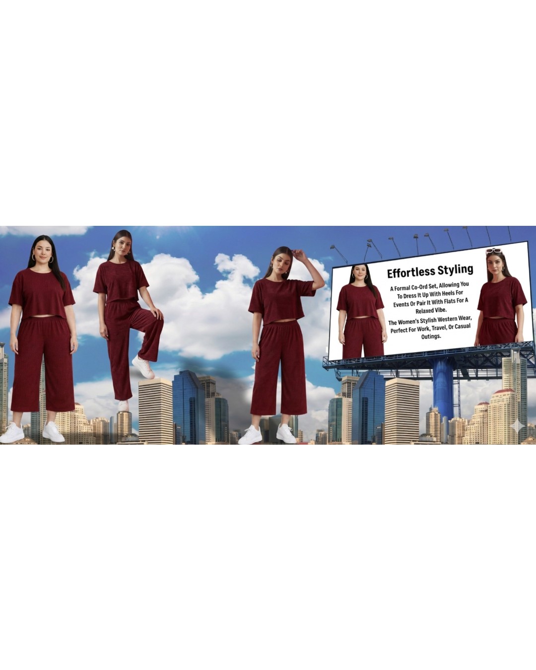 Women’s  Co-Ord Set – Crop Top & Wide Leg Culotte Pants(Pack of 1)