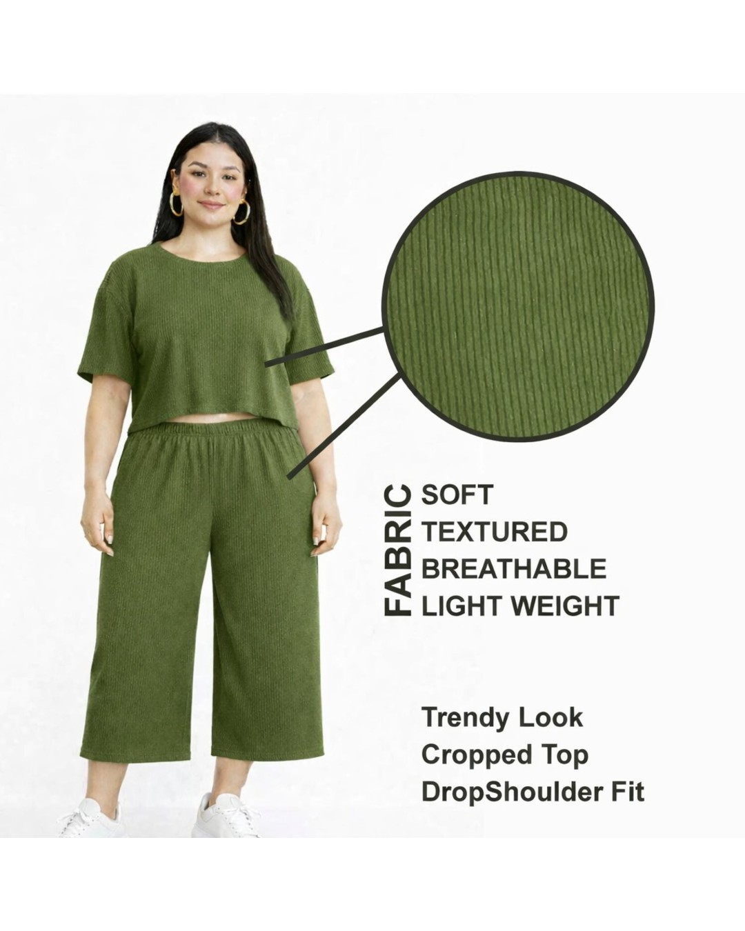 Women’s  Co-Ord Set – Crop Top & Wide Leg Culotte Pants(Pack of 1)