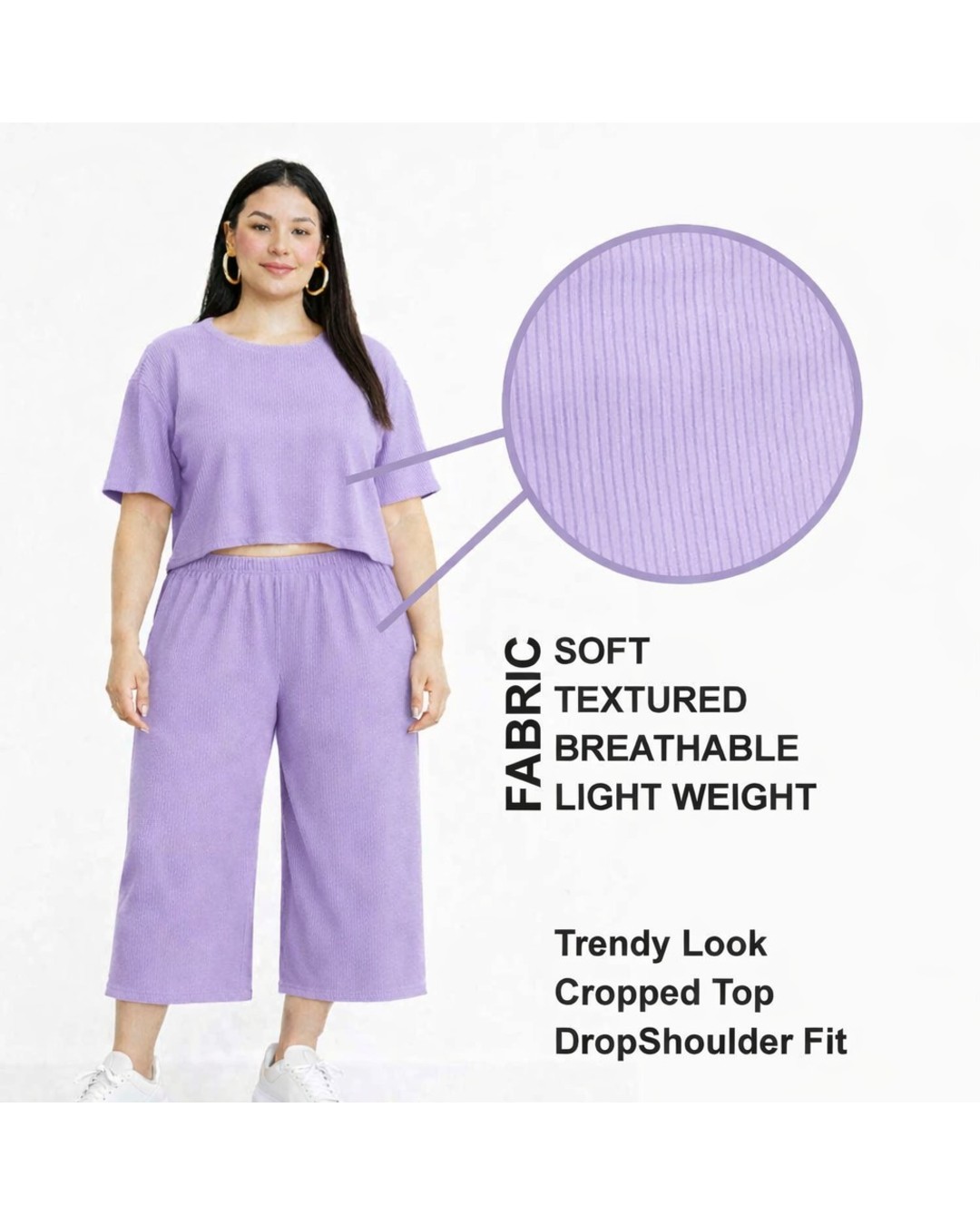Women’s  Co-Ord Set – Crop Top & Wide Leg Culotte Pants(Pack of 1)