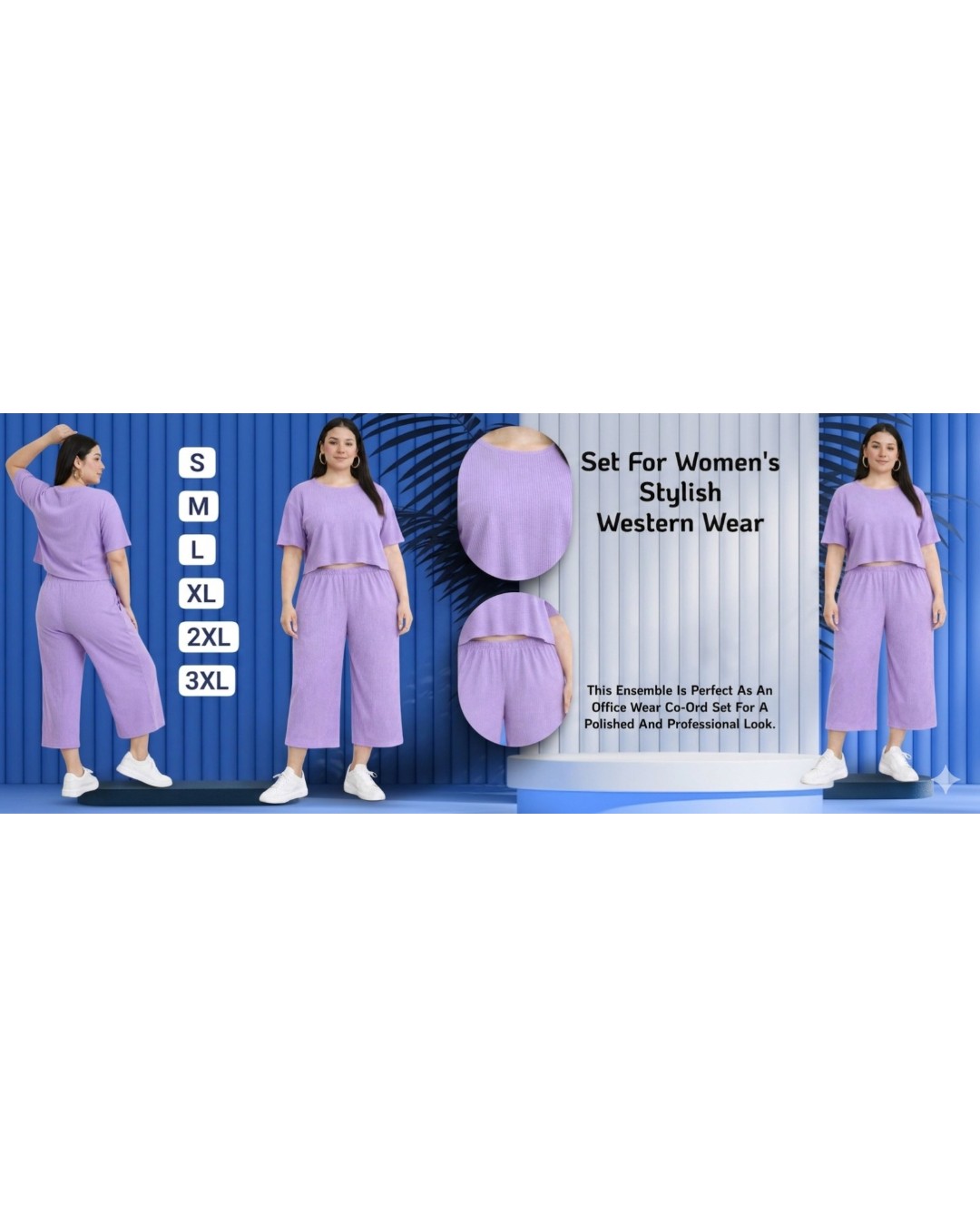 Women’s  Co-Ord Set – Crop Top & Wide Leg Culotte Pants(Pack of 1)