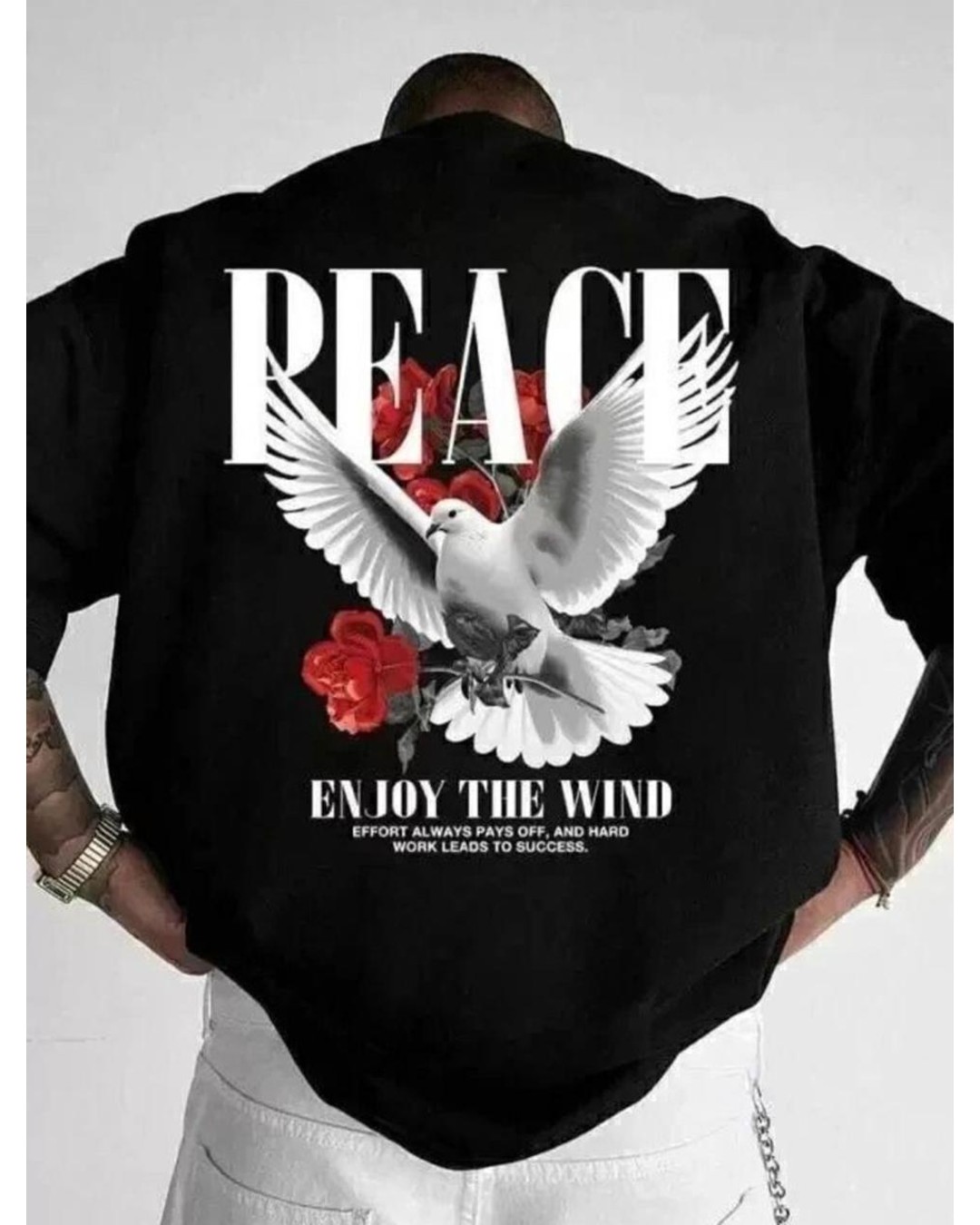Men’s Black “Peace” Printed T-Shirt – Minimal Graphic Tee(pack of 1)