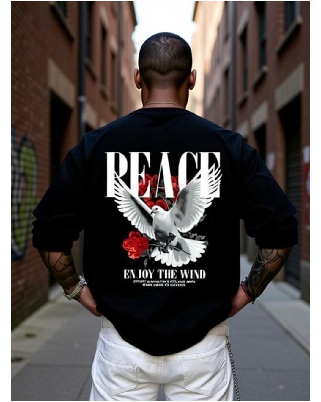 Men’s Black “Peace” Printed T-Shirt – Minimal Graphic Tee(pack of 1)