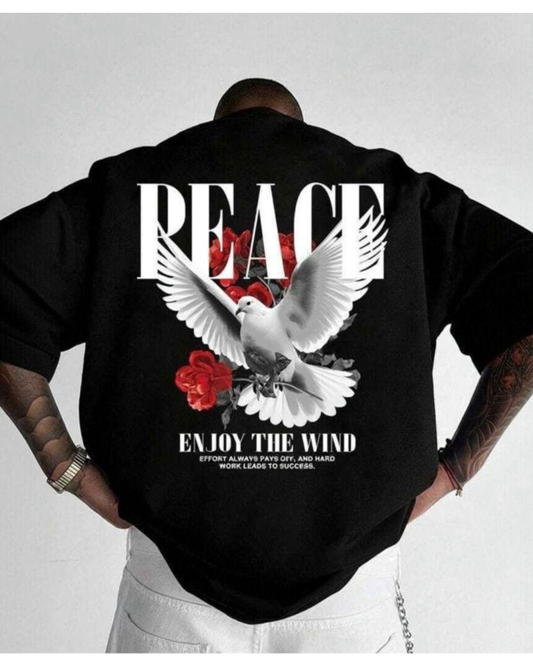Men’s Black “Peace” Printed T-Shirt – Minimal Graphic Tee(pack of 1)
