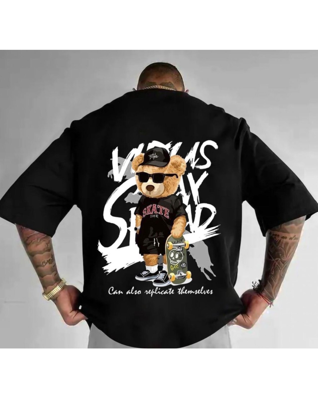 Men’s Black Oversized Graphic T-Shirt – Minimal Front Print Tee (pack of 1)