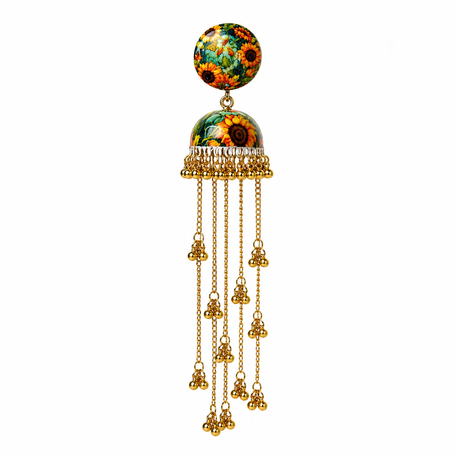 Traditional Kashmiri Printed Multicolor Floral Jhumka Earrings for Women | Long Chain Golden Ghungroo Earrings | Ethnic Traditional (pack of 1)