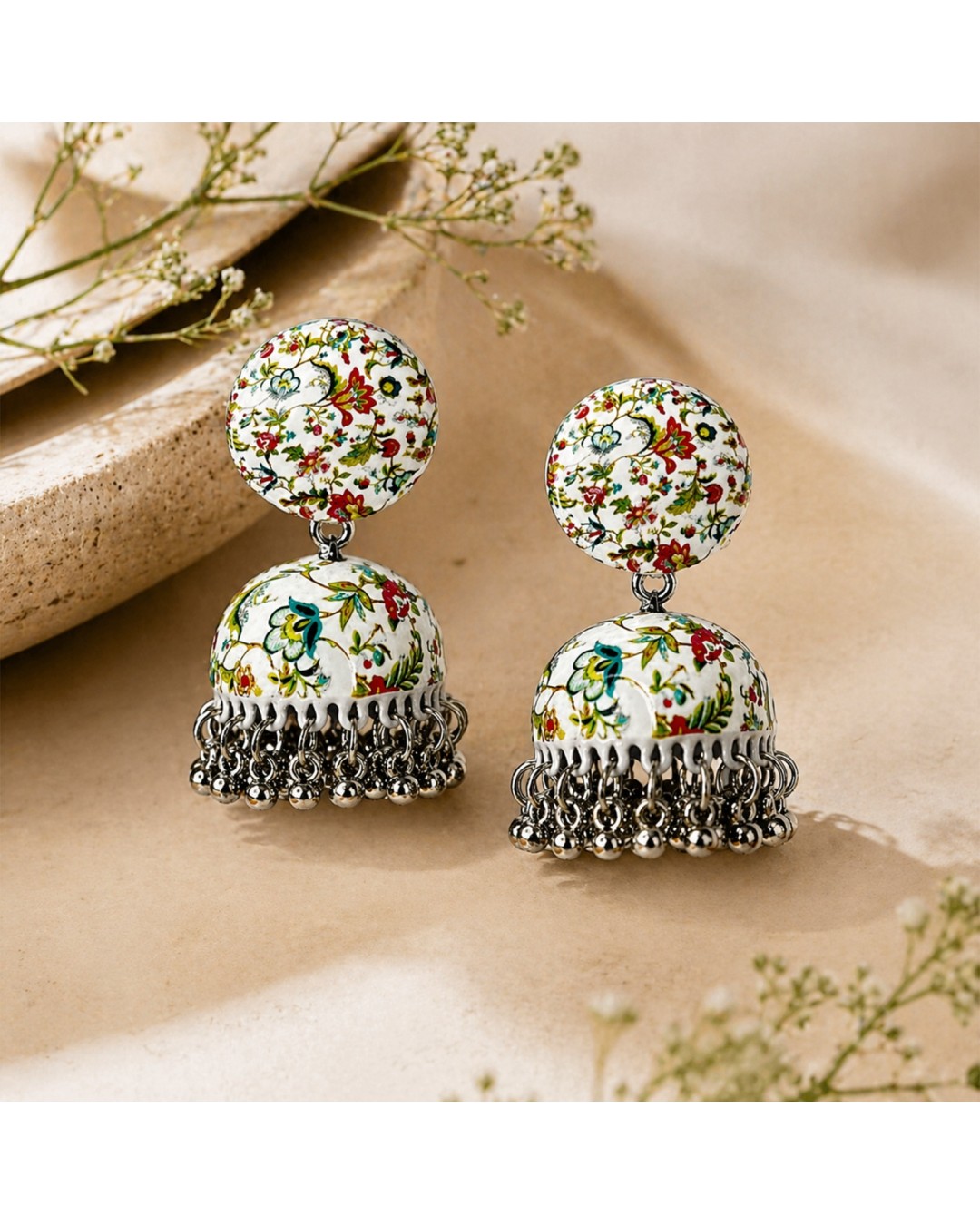 Flower Printed Dome Shaped Jhumkas (pack of 1)
