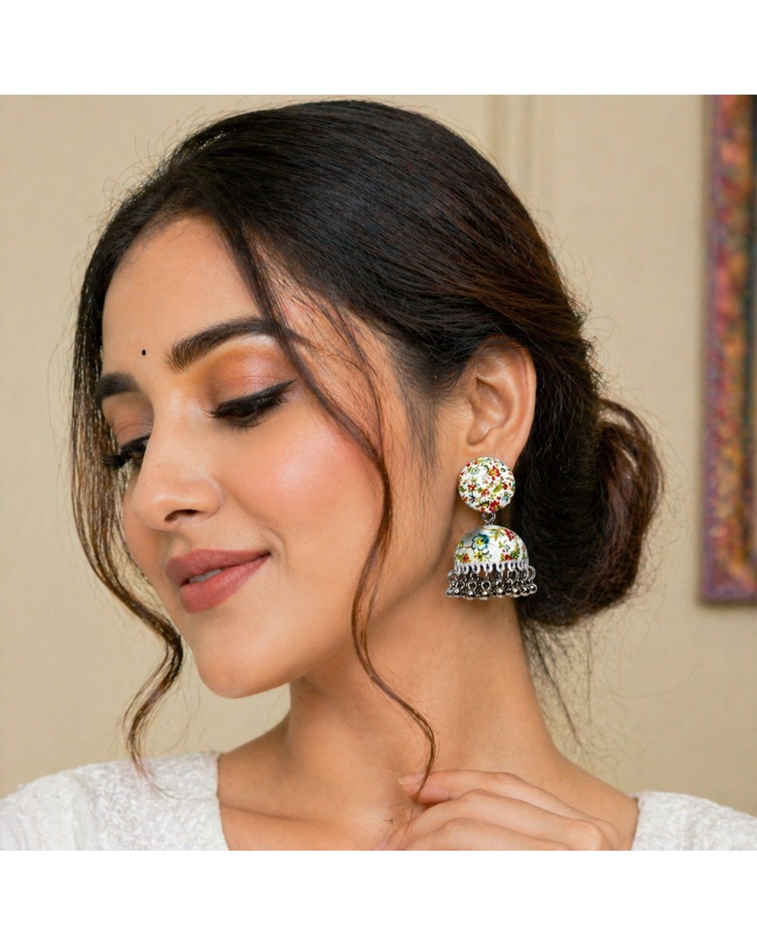 Flower Printed Dome Shaped Jhumkas (pack of 1)