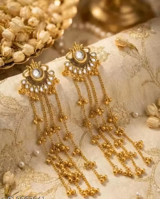 long chain earrings, traditional jhumka earrings, gold plated earrings, bridal earrings, ethnic earrings for women, party wear earrings, designer earrings for girls (pack of 1)