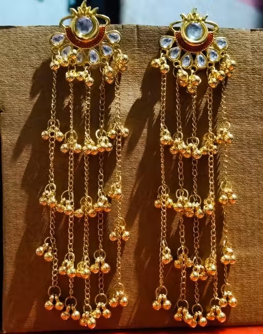 long chain earrings, traditional jhumka earrings, gold plated earrings, bridal earrings, ethnic earrings for women, party wear earrings, designer earrings for girls (pack of 1)