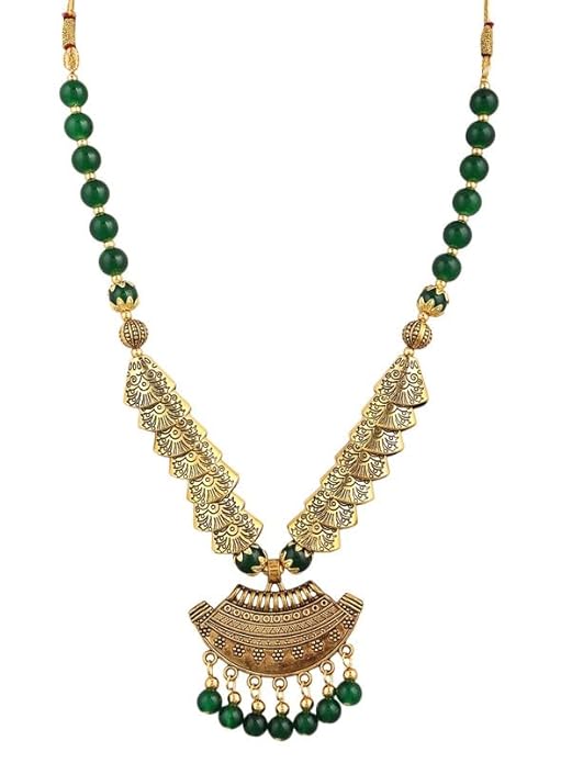 Green Oxidised Samosa Half Moon Necklace - Ethnic Boho Statement Jewelry for Women (pack of 1)