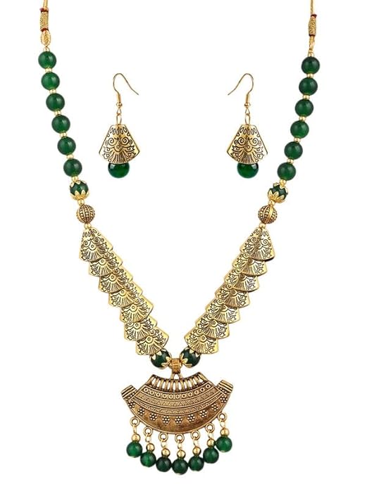 Green Oxidised Samosa Half Moon Necklace - Ethnic Boho Statement Jewelry for Women (pack of 1)