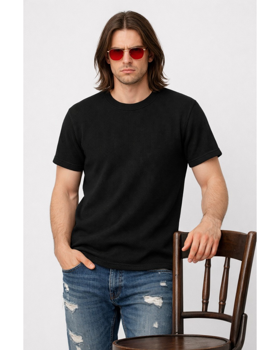 Men’s Textured T-Shirt – Solid Casual Waffle Knit Tee(pack of 1)