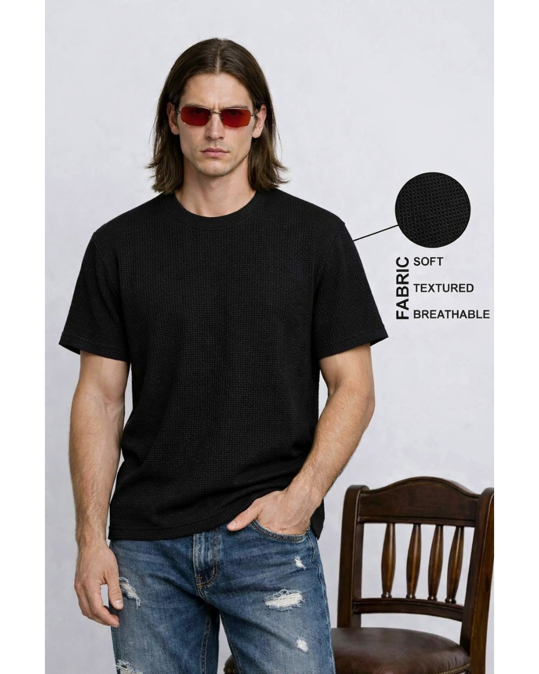Men’s Textured T-Shirt – Solid Casual Waffle Knit Tee(pack of 1)