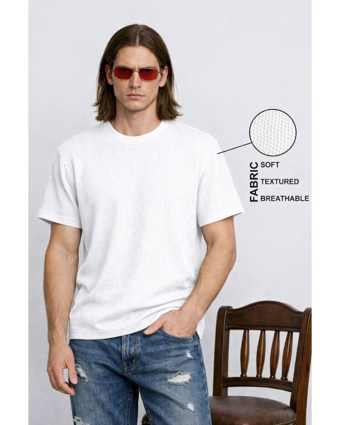 Men’s Textured T-Shirt – Solid Casual Waffle Knit Tee(pack of 1)
