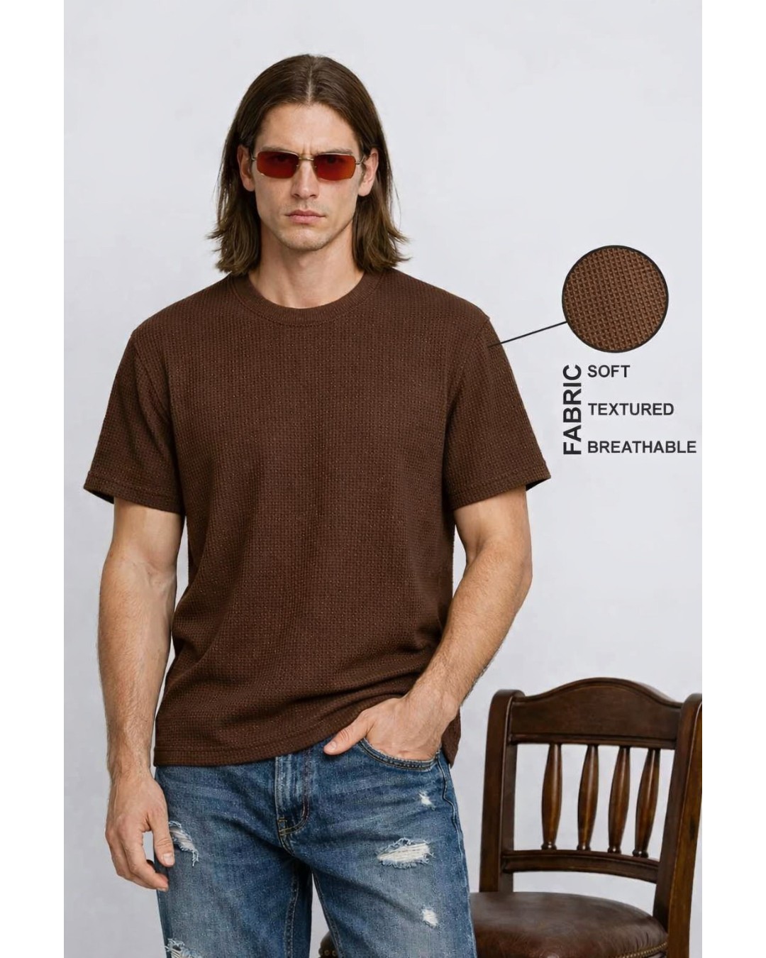 Men’s Textured T-Shirt – Solid Casual Waffle Knit Tee(pack of 1)