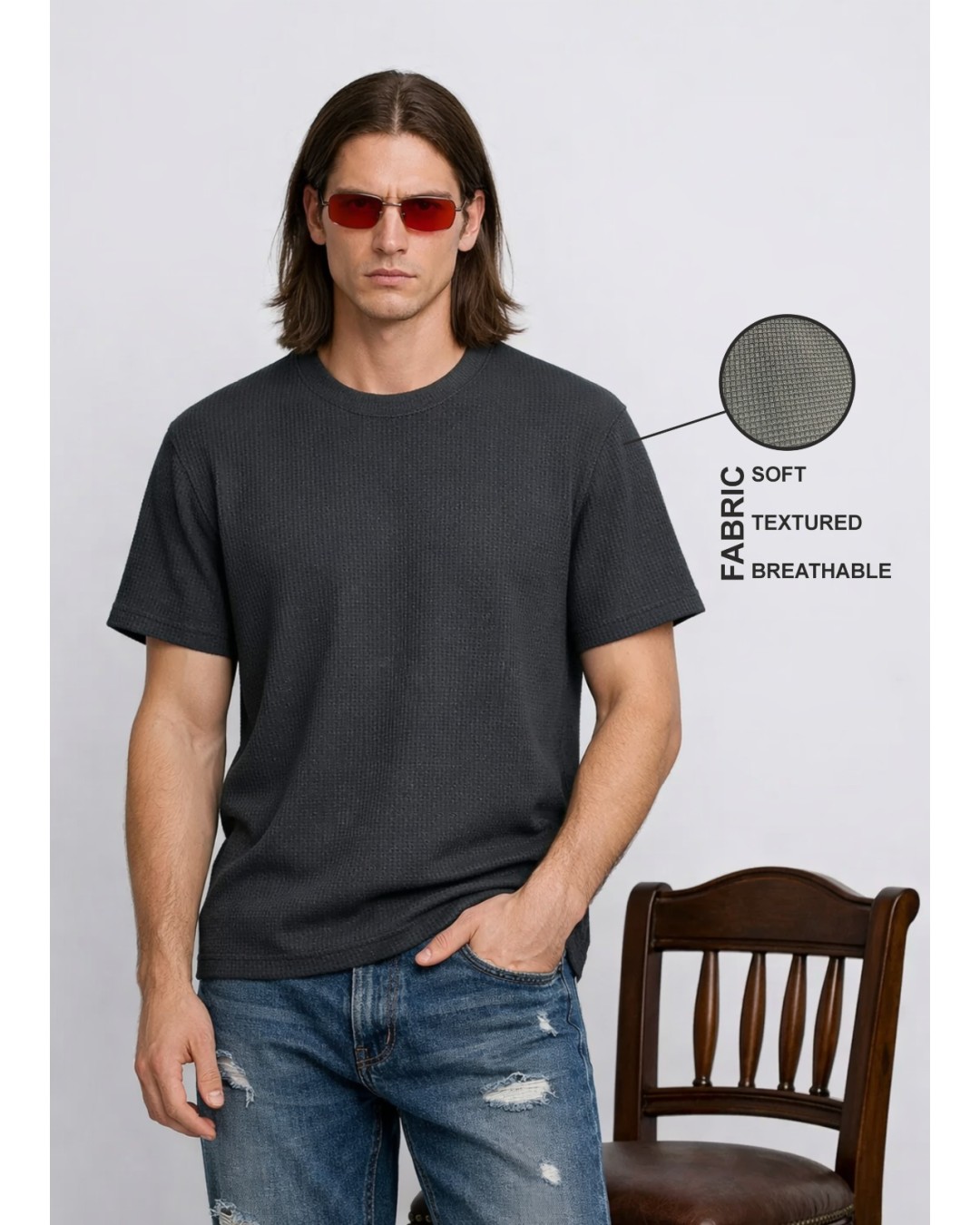 Men’s Textured T-Shirt – Solid Casual Waffle Knit Tee(pack of 1)