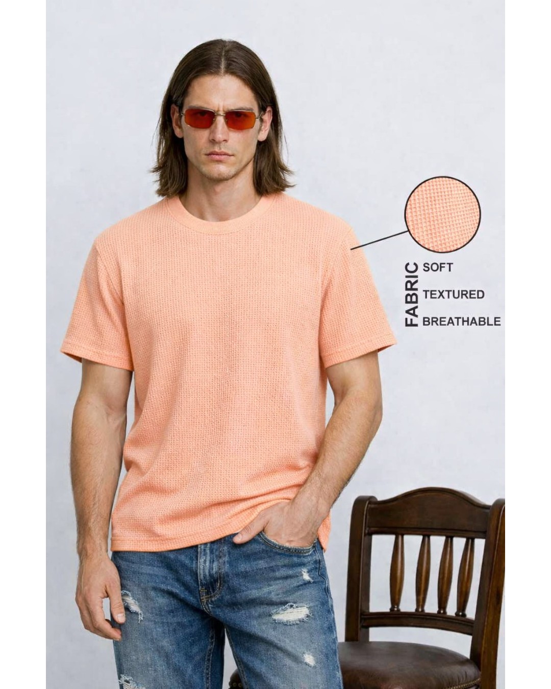 Men’s Textured T-Shirt – Solid Casual Waffle Knit Tee(pack of 1)