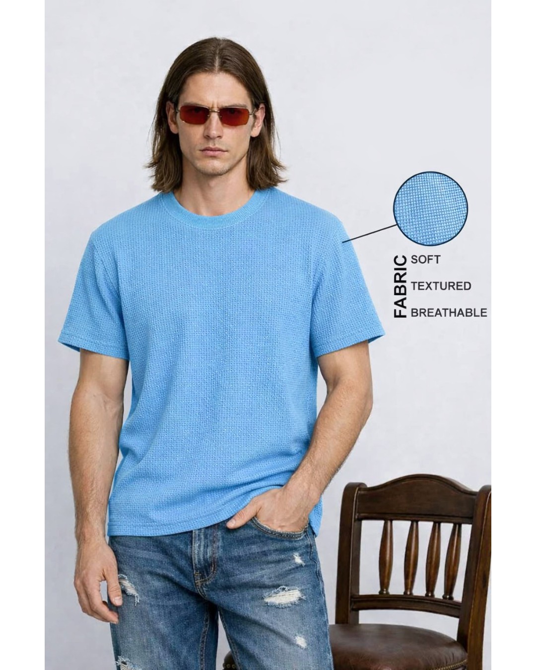 Men’s Textured T-Shirt – Solid Casual Waffle Knit Tee(pack of 1)