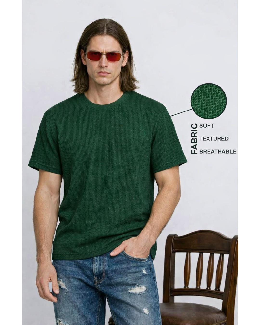 Men’s Textured T-Shirt – Solid Casual Waffle Knit Tee(pack of 1)