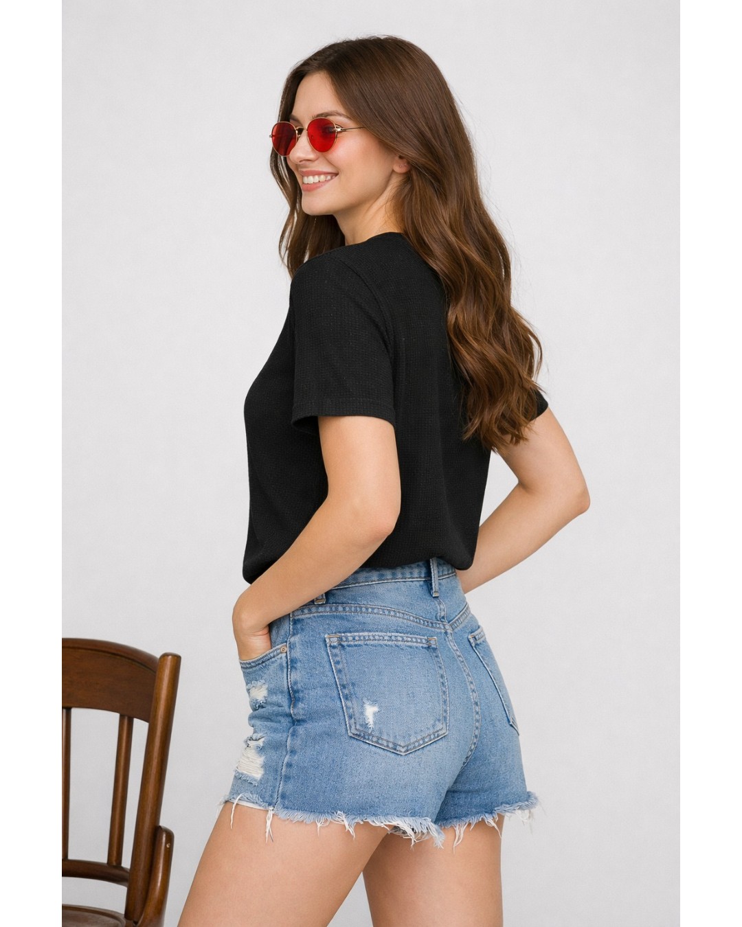Women’s Textured T-Shirt – Solid Casual Waffle Knit Tee (pack of 1)