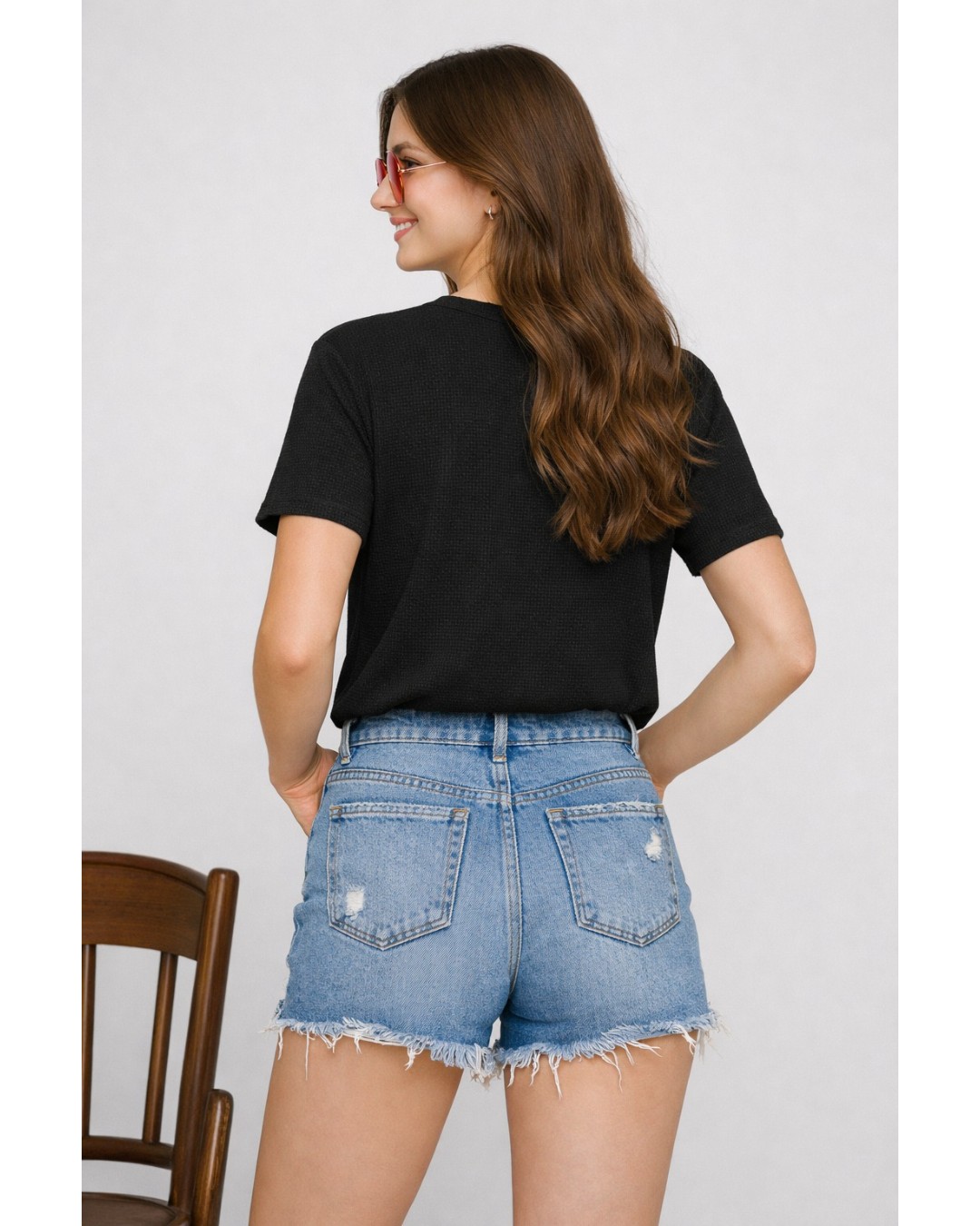 Women’s Textured T-Shirt – Solid Casual Waffle Knit Tee (pack of 1)
