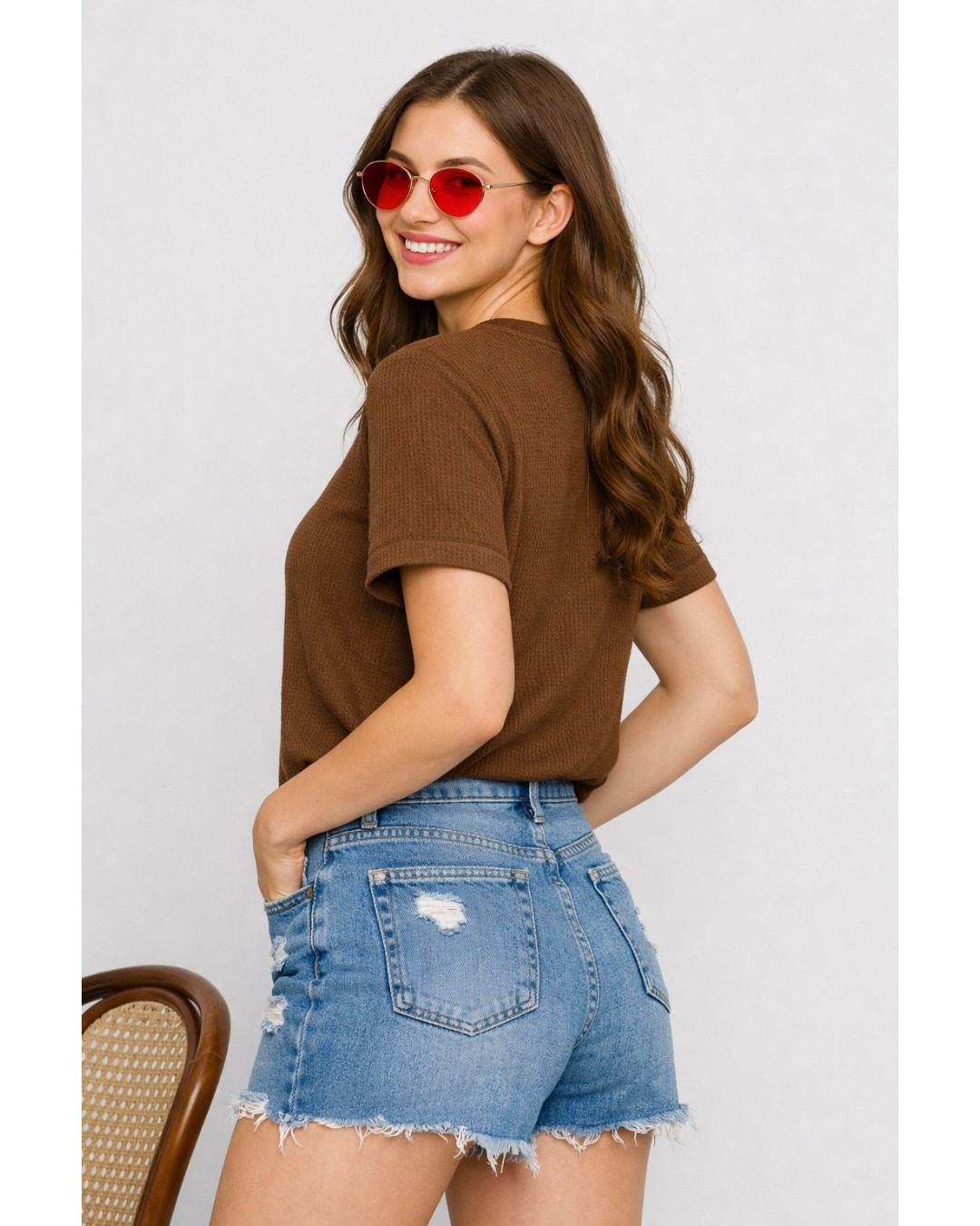 Women’s Textured T-Shirt – Solid Casual Waffle Knit Tee (pack of 1)