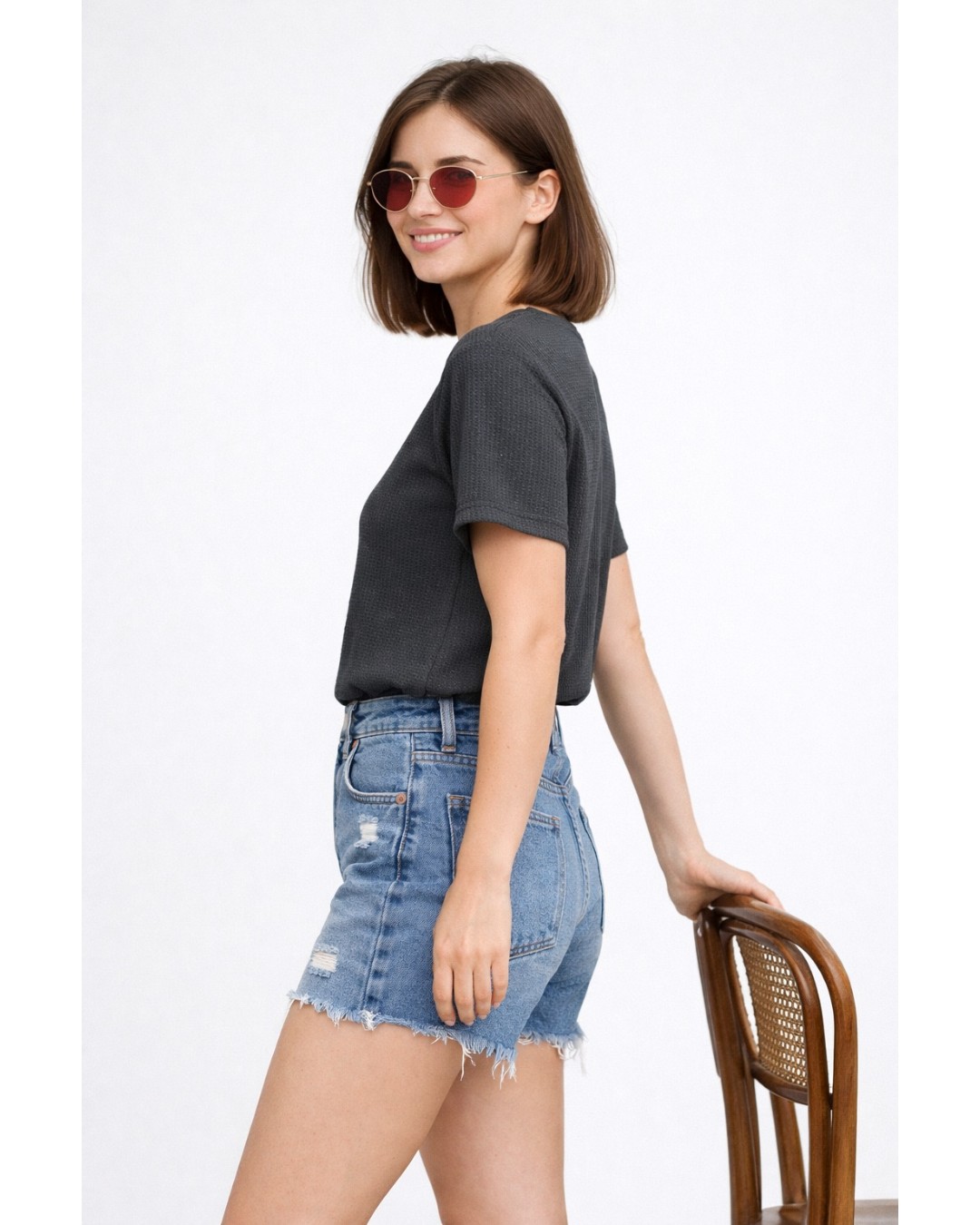 Women’s Textured T-Shirt – Solid Casual Waffle Knit Tee (pack of 1)