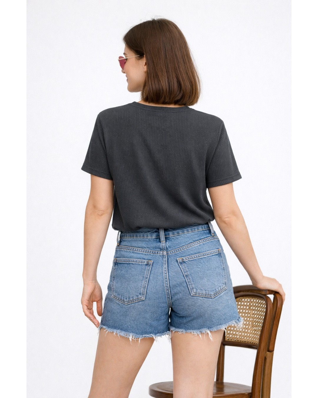 Women’s Textured T-Shirt – Solid Casual Waffle Knit Tee (pack of 1)