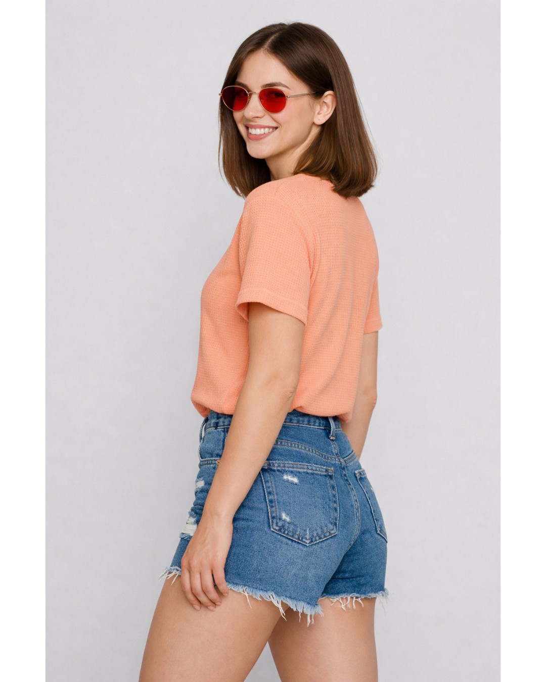 Women’s Textured T-Shirt – Solid Casual Waffle Knit Tee (pack of 1)