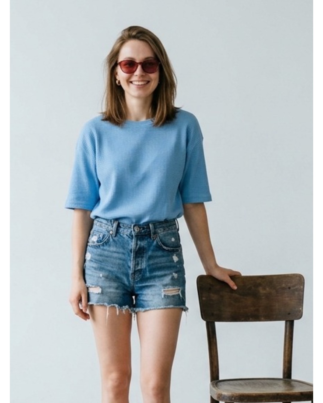 Women’s Textured T-Shirt – Solid Casual Waffle Knit Tee (pack of 1)
