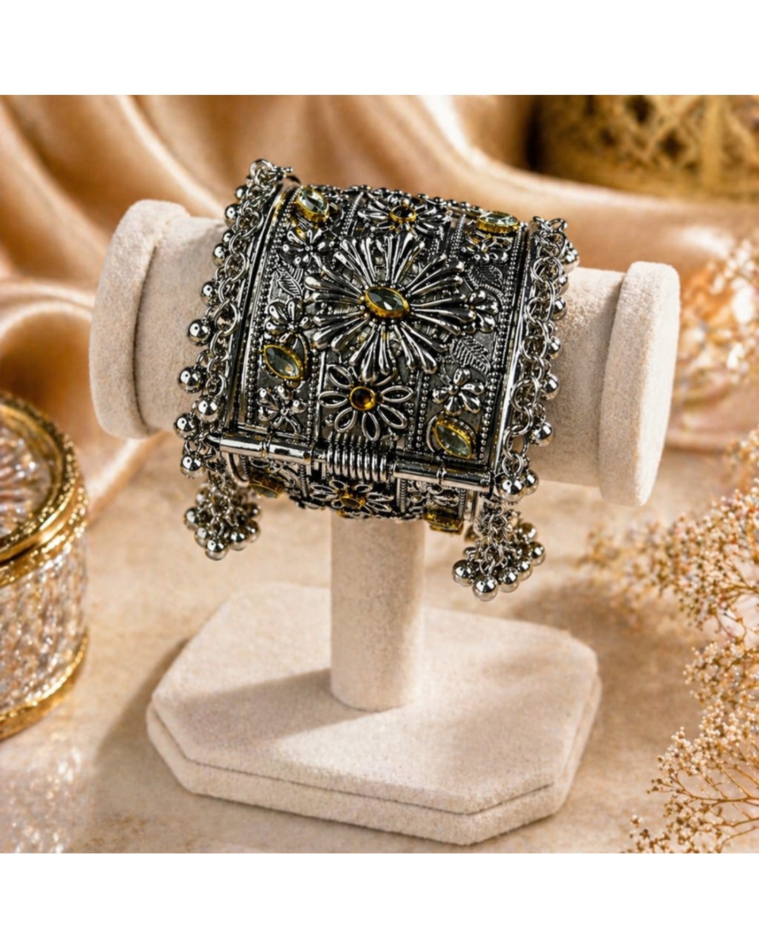 Royal Vintage Floral Oxidised Statement Kada Bangle (pack of  one)