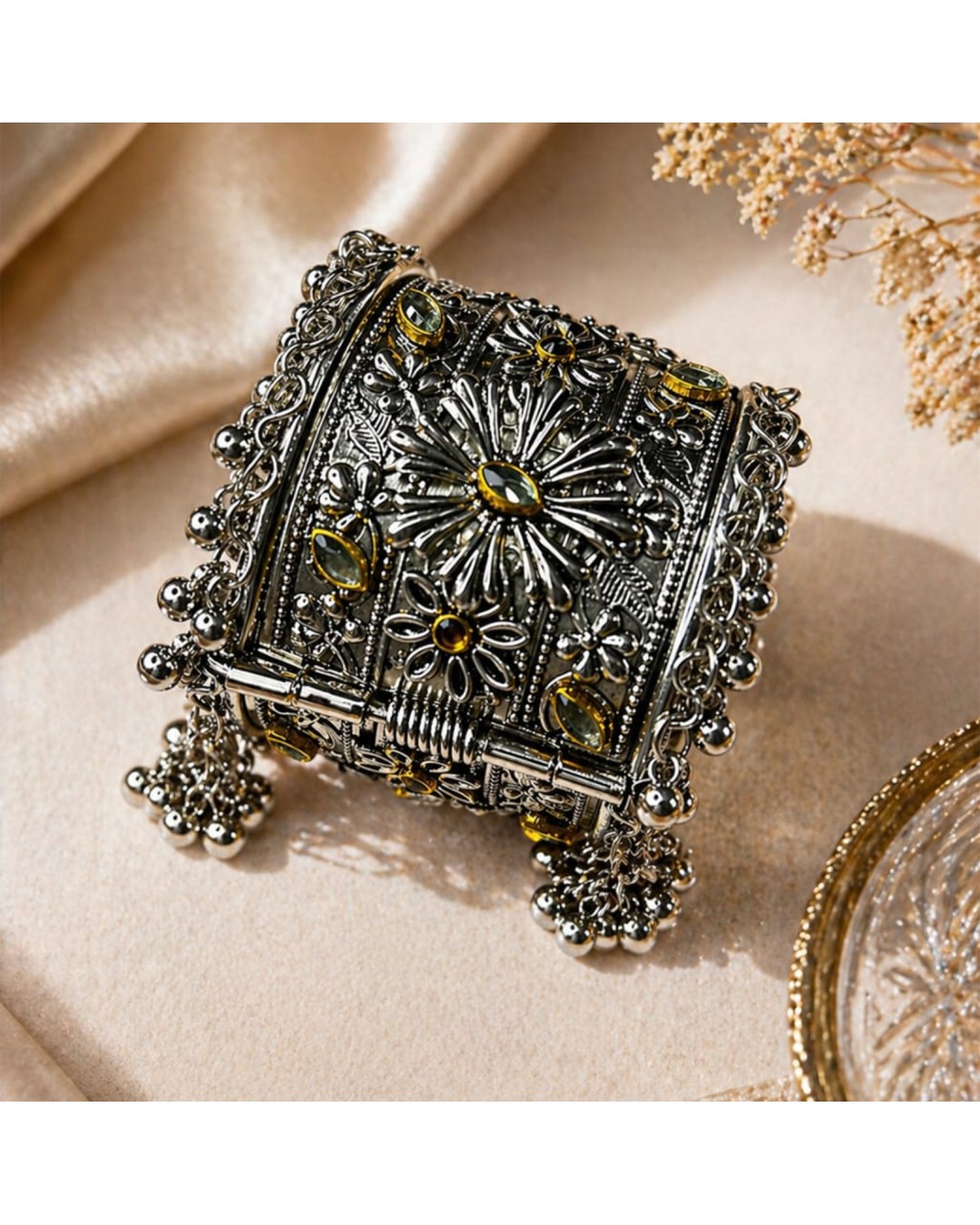 Royal Vintage Floral Oxidised Statement Kada Bangle (pack of  one)