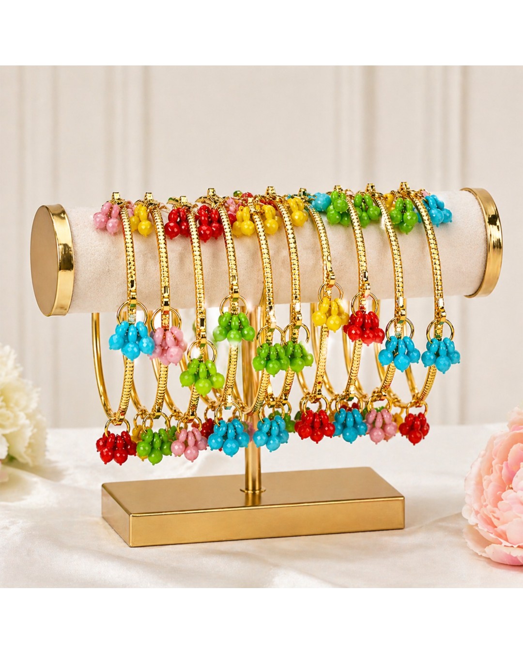 Gold Plated Multicolor Beaded Charm Bangles Set (pack of one)